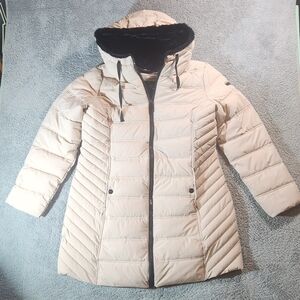 Nautica Women’s Beige Long Puffer Coat Hooded Size Large